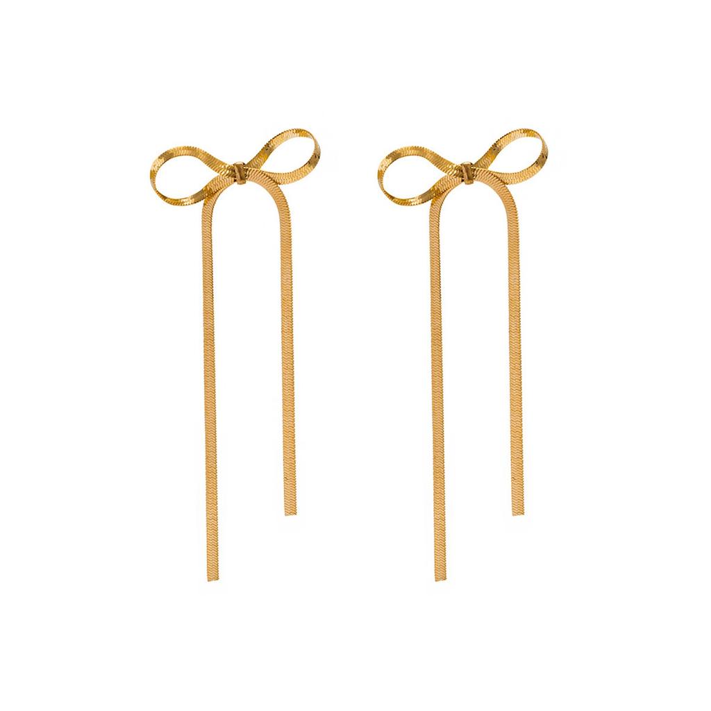 Bow Tassel Long Chain Pendant Earrings For Women And Girls As Gifts, Beach Travel Matching Dress Earrings