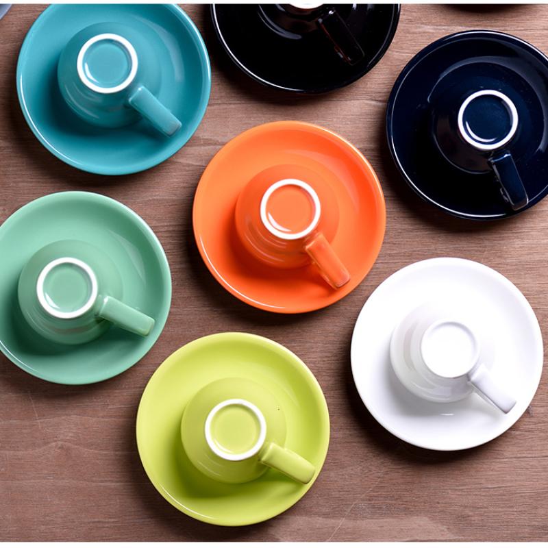 80cc Coloured Cheap Thick Ceramic Espresso Cups Saucer Set Cafe Household Caffe Latte Expresso Strong Coffee Mugs Tray Wholesale
