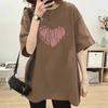 Women Plus Size Cotton T-Shirt Summer Short Sleeve Heart Print Mid-Long Loose Casual Pullover Top For 200lbs