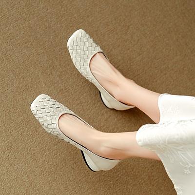 Fashion Woman Fashion Heeled Sandals Summer Dress Shallow Shoes Weave Retro Women Shoes 2025 New Designer Trend Walking Zapatos De Mujer