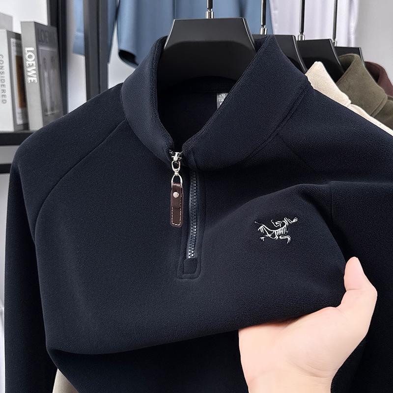 Men's Half-Zip Oatmeal Fleece Wool Hoodie, Autumn/Winter, Stand Collar, Fashionable & Versatile Long Sleeve