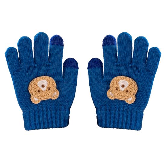 Children Winter Knitted Gloves Kids Full Finger Gloves with Cute Embroidered Bear Stretchy Warm Gloves for Boys And Girls Aged 7-12