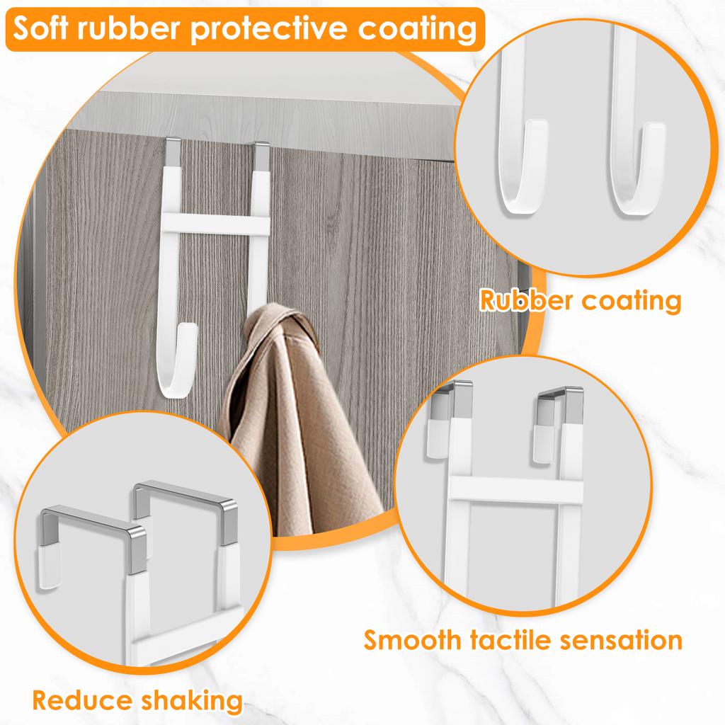 2 Pcs Over Door Hook Metal Double Door Hanger Hook Kitchen Bathroom Cabinet Door Back Type Coat Towel Storage Hanger
