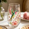 Glass Tea Cup 300ml Bird and Flower Pattern Water Mug Glass Tea Mug for Cafe Home Birthday Party Wedding Whiskey Kitchen Bar