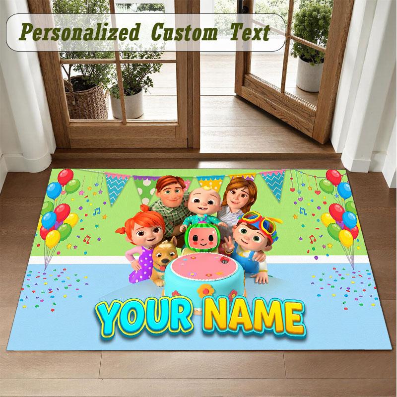 Crystal Velvet Square Rug Custom NameCocomelon Pattern Non Slip Home Floor Decor Rug