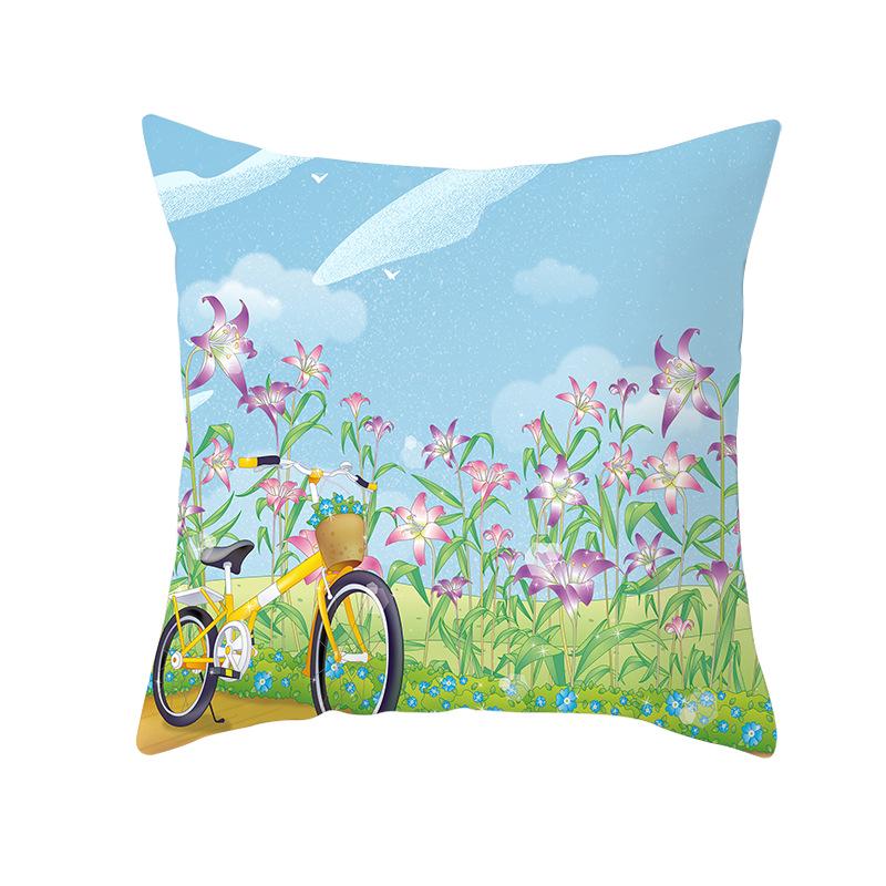 Flower and Grass Bicycle Pillow Cover for Home Ins Nordic Pillow Photo Small Fresh Cushion