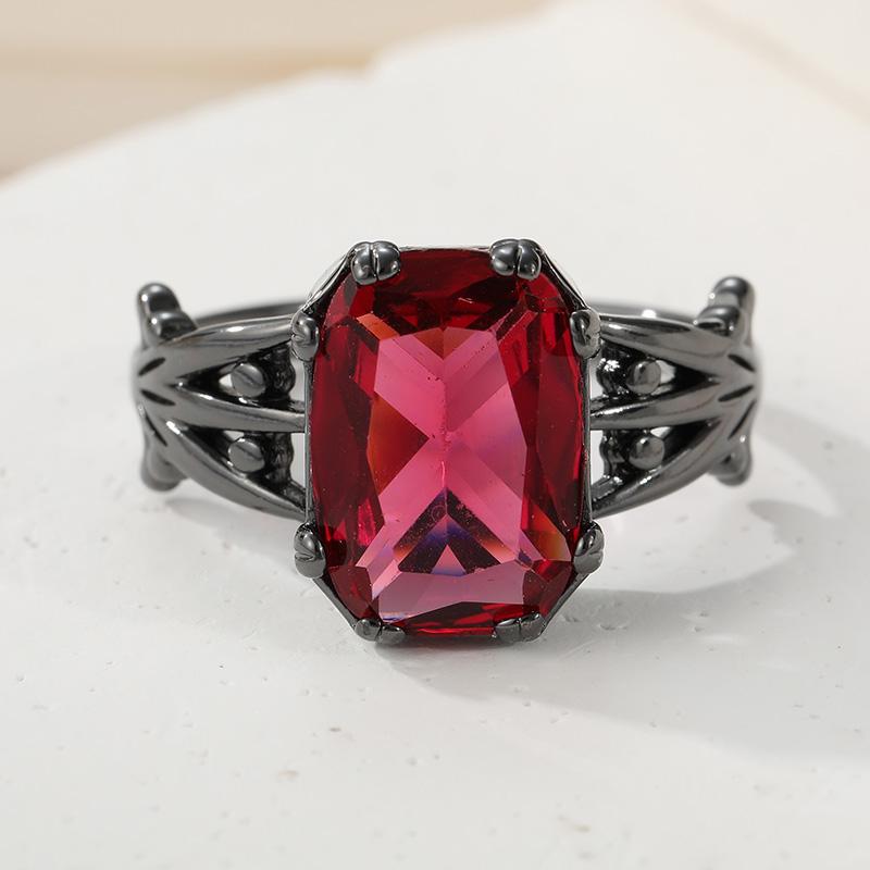 Charm Romantic Design Square Red Synthetic Zirconia Ring for Women's Vintage Fashion Banquet Festival Jewelry Accessories Crafts