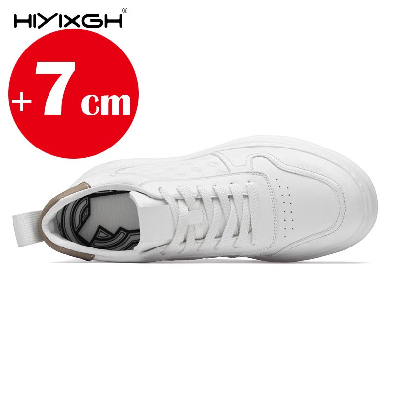 Nové bílé párové ležérní platformové tenisky se 7cm zvýšením výšky, lehké s tlustou podrážkou, mladistvé a stylové kožené boty s výtahem