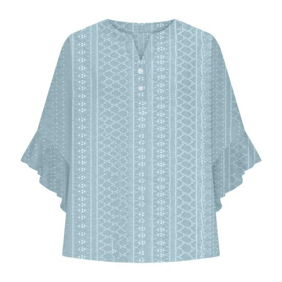 

Женские пуловеры с V-образным вырезом, оборками, кружевными рукавами с принтом, футболка с принтом, свободного кроя, повседневная блузка для ежедневной носки S синий