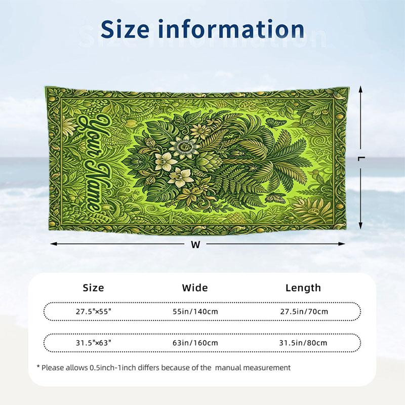 Floral Garden Theme Beach Towel Personalized Custom Name & Text Soft Quick Dry Beach Towel for Swimming Travel
