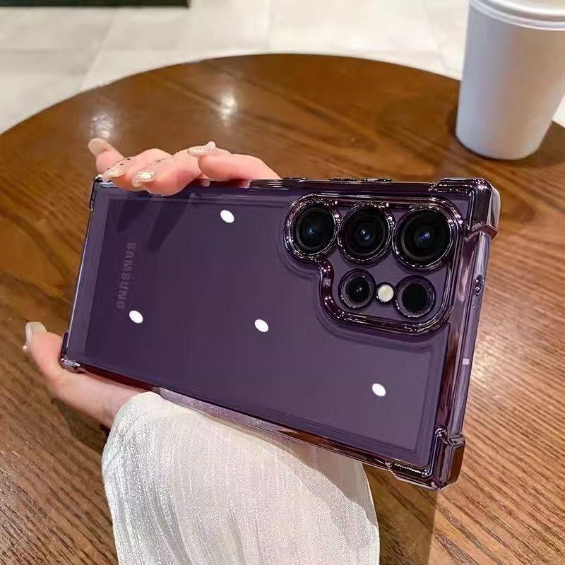 Applicable to Samsung S26Ultra mobile phone case, transparent electroplating airbag anti-drop S25FE hard case with lens film S23 guarantee