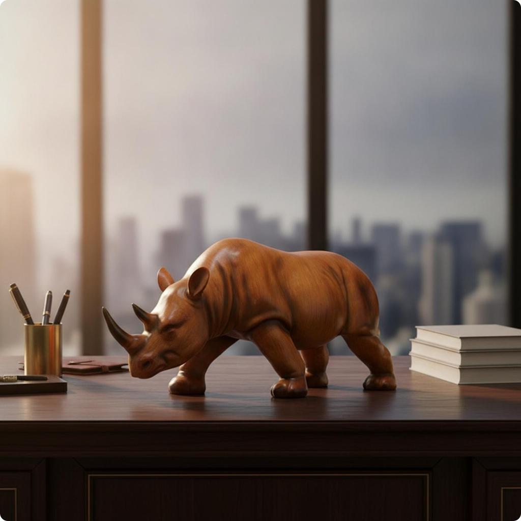 Rhinoceros Figurine Resin Rhino Modern for Office Desk, Display Cabinet