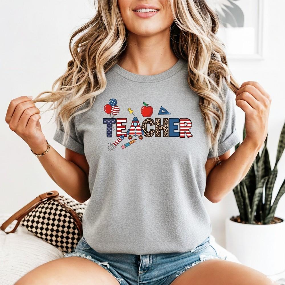 Patriotic Teacher Unisexs Tshirt Usa Crayon Leopard 4th Of July Red White Blue