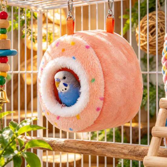 Hanging Small Pet Bed Plush Parrot Bed, Warm Hammock, Cozy Hideout Winter Cave Indoor Sanctuary for Animal Cage Accessory Sugar Glider Hamster