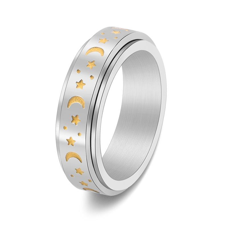 Star Moon Glowing Rotatable Ring Stainless Steel Elegant Women Finger Jewelry