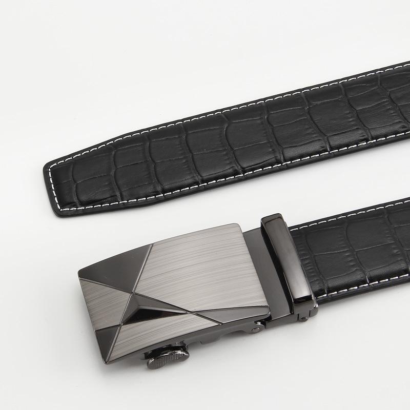 

Мужской ремень из натуральной кожи с крокодиловым узором, с двойным слоем коровьей кожи, с автоматической пряжкой, деловой повседневный 110-130CM