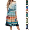 Damen Freizeitkleid Mittellang Hawaiian Print Rundhalsausschnitt Dreiviertelärm Bequeme Passform Sommerkleid