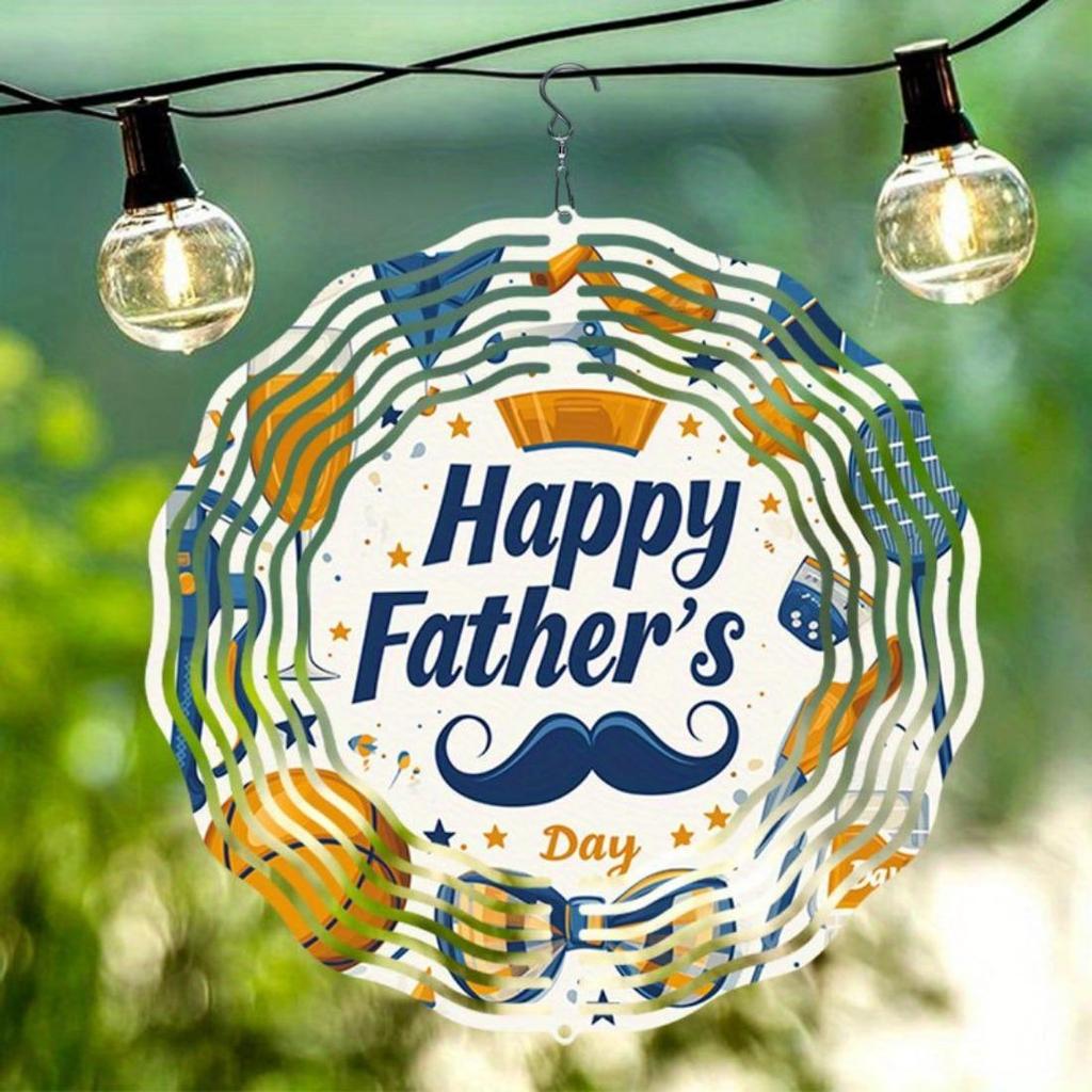 2D drehende Metall-Windspiel für Vatertag Außen-Dekoration mit Mandala-Sternen Ballons Schnurrbart-Design Kein Strom benötigt Gartenkunst Geschenk für Papa