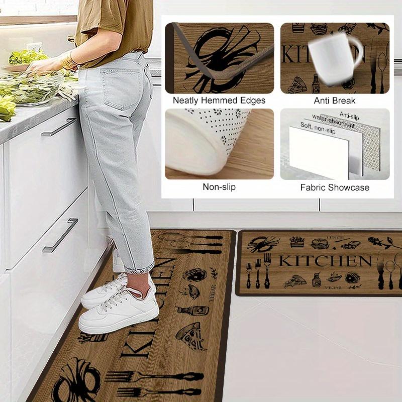 1Pcs Anti Fatigue Kitchen Rugs, Vintage Wood Print Waterproof Non-Slip Thick Cushioned Kitchen Mat Heavy Duty Comfort Standing Mat for Kitchen
