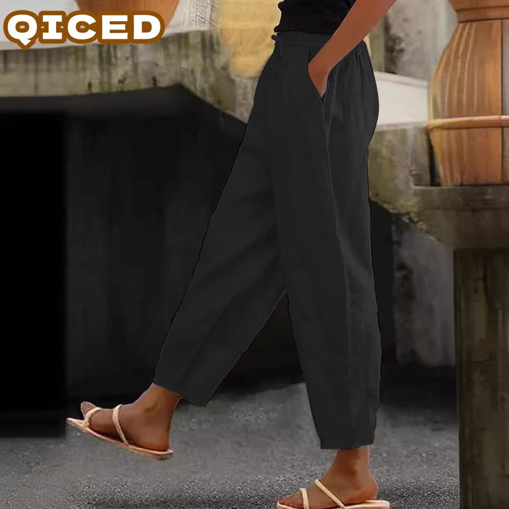 QICED Women's Fashion Casual Solid Color Print Pants & Capris