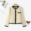 ZANZEA Women Casual Round Neck Splice Long Sleeve Blouse