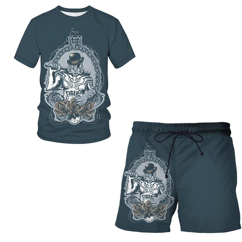 Adult European and American Series 3D Print Beach Short Clothing Summer Men Women Suit Boys T-shirt Shorts Set 2pcs Casual Tops