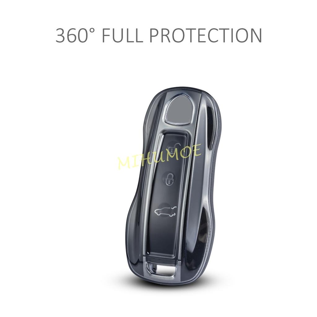 Für 2020-2025 Porsche Cayenne/Cayenne Coupe Panamera Taycan 911 Schwarz/Klar Transparent Auto Schlüsselanhänger Hülle Abdeckung Schale Schlüsselanhänger Tasche 2 Stück