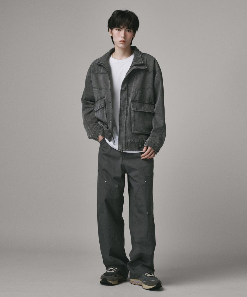 Beodeonteu Utility Side Big Pocket Wide Pants [Charcoal]