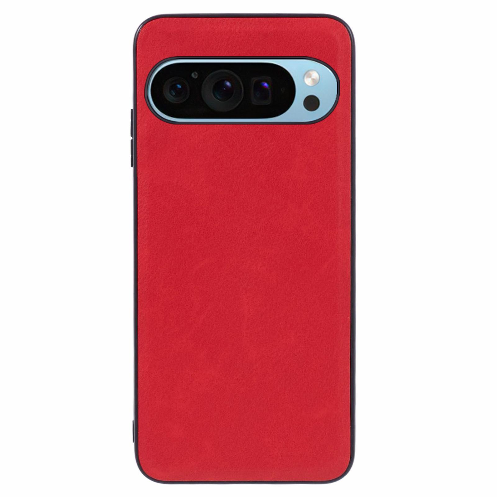 

For Google Pixel 10 Pro XL Case Retro Leather Coated PC+TPU Phone Cover Red