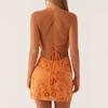Women Sexy Sequin Short Dress Flower Embroidery Sleeveless Cami Mini Dress Summer Cross Backless Robe Clubwear Party Dress