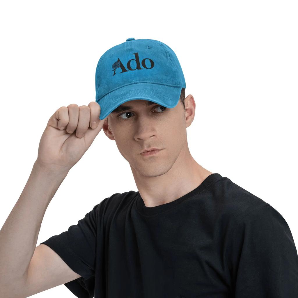 Vintage Ado Text Blue Rose Logo Baseball Caps Men Women Distressed Denim Washed Snapback Hat Outdoor Running Golf Gift Hats Cap