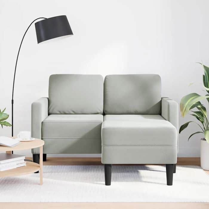 VidaXL Canapé 2 places avec méridienne en L gris clair 125 cm velours, canapé 2 places de chambre, causeuse, canapé deux 4107069