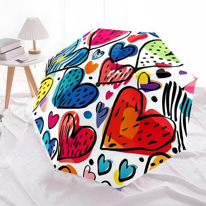 1pc Heart Colors Automatic Open/close Umbrella, 8-Rib sturdy structure, Auto Folding/Opening, Portable Travel Umbrella for Women,098