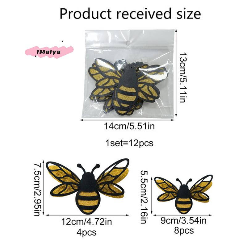 M-12pcs 3D Double Layer Bees Wall Stickers Living Room Wedding Party Decoration Kids Room Household Decor DIY Wall Art Stickers