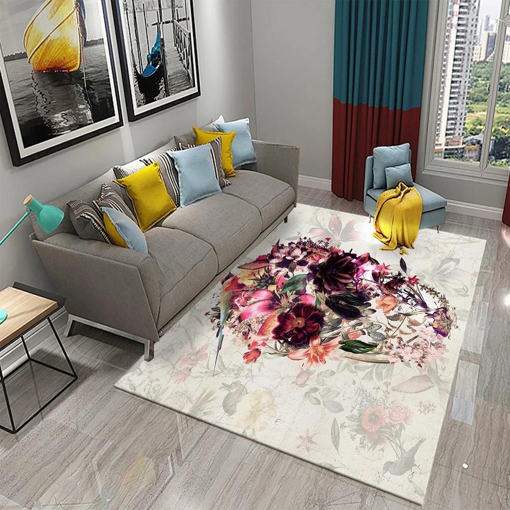 Flower Skull Carpet Skeleton Skull Bone Design Living Room Bedroom And Kitchen Bathroom Non-Slip Decor