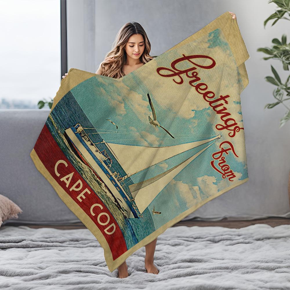 Cape Cod Sailing Boat Beach Blanket Throw Sofa Bed Cover for Living Room Bedroom Decor Gift
