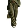 Relaxed Vintage Olive Green Drawstring Wide Leg Cargo Sweatpants
