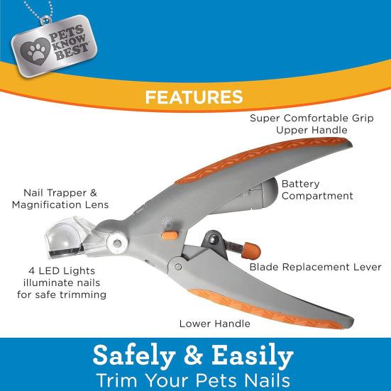 LED Pet Nail Trimmer Lighted Pet Nail Clippers with Magnifying Glass Curved Half-Moon Clippers Pet Claw Trimmer for Cats Dogs