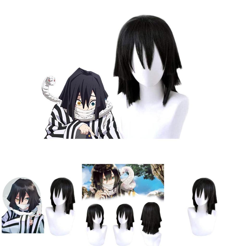 Stylish Black Layered Short Hair Wig For Cosplay Demon Slayer Kimetsu No Yaiba