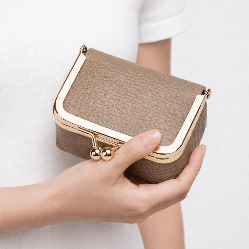Genuine Leather Kiss Lock Coin Purse Solid Color Small Item Bag Leather Jewelry Bag  Earrings