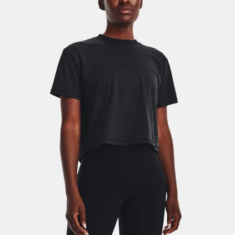 Under Armour Solid Color Round Neck Short Sleeve T-Shirt Women Tops Black 1376339-001