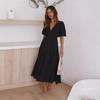 Women's V Neck Formal Lace V Neck Maxi Dress Ruffle Fringe Short Sleeve Boho Wedding Guest Long Dresses