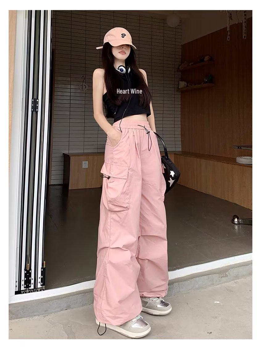 

Американские ретро женские летние брюки карго с широкими штанинами и завязками на щиколотках 5XL розовый