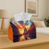 1pc Impressionist Cityscape Tissue Box with European Street Rain Sunset Glow-Fabric Napkin Storage Organizer for Kitchen,Car,Elegant Decorative Box,Pu