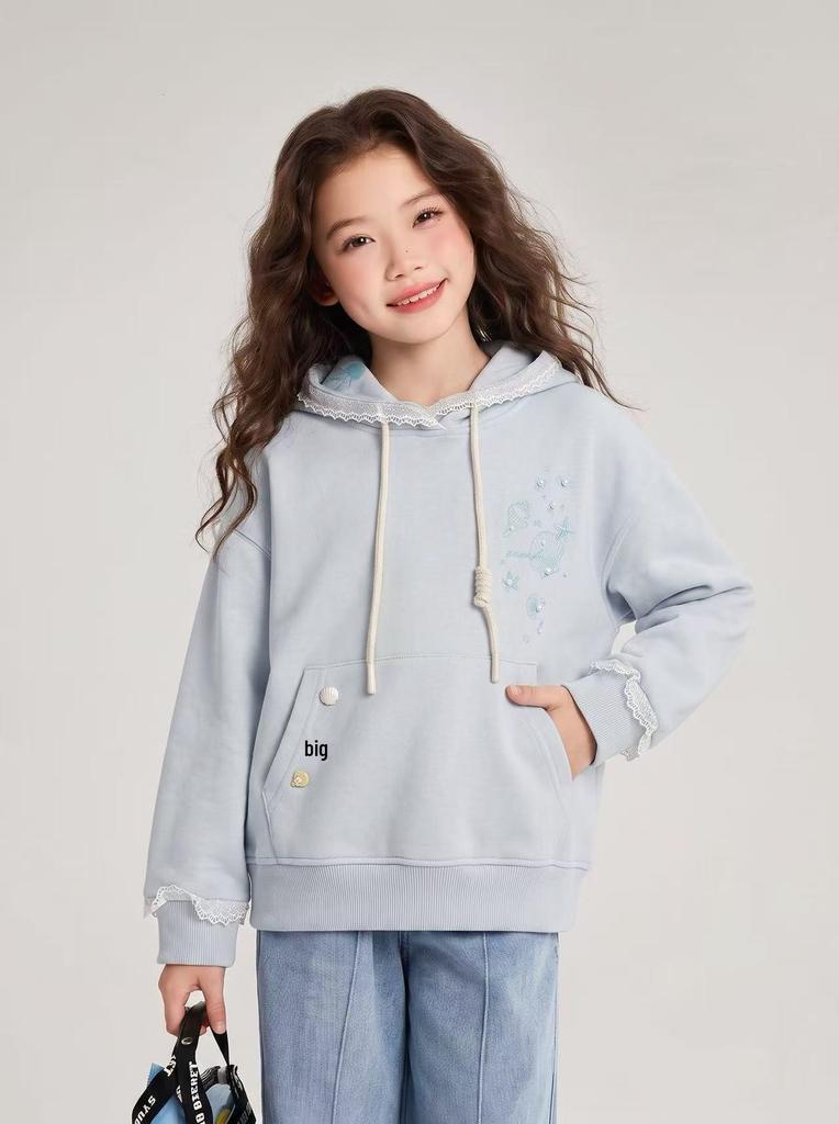 Girls' Snowflake Hooded Sweatshirt, 2026 Autumn New Style - Medium & Large Children, Loose Casual, Trendy Top