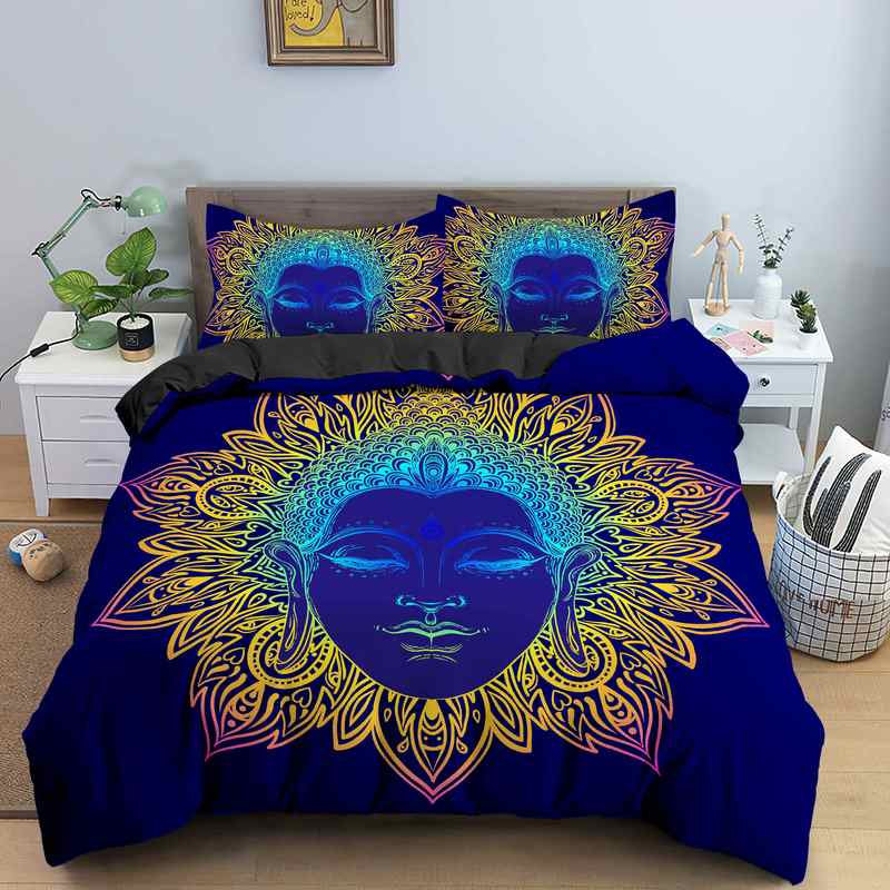 Ložní souprava Buddha Indické náboženství Buddhismus Meditace Mandala Povlak na přikrývku Usmívající se Buddha Květinový Měkký povlak na přikrývku Queen King Size