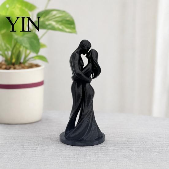 Durable Couple Figurine 3D Printed Black & White Hugging Statue, Minimalist Modern Sculpture with Abstract Embrace Love Form, Romantic Desk Decor for