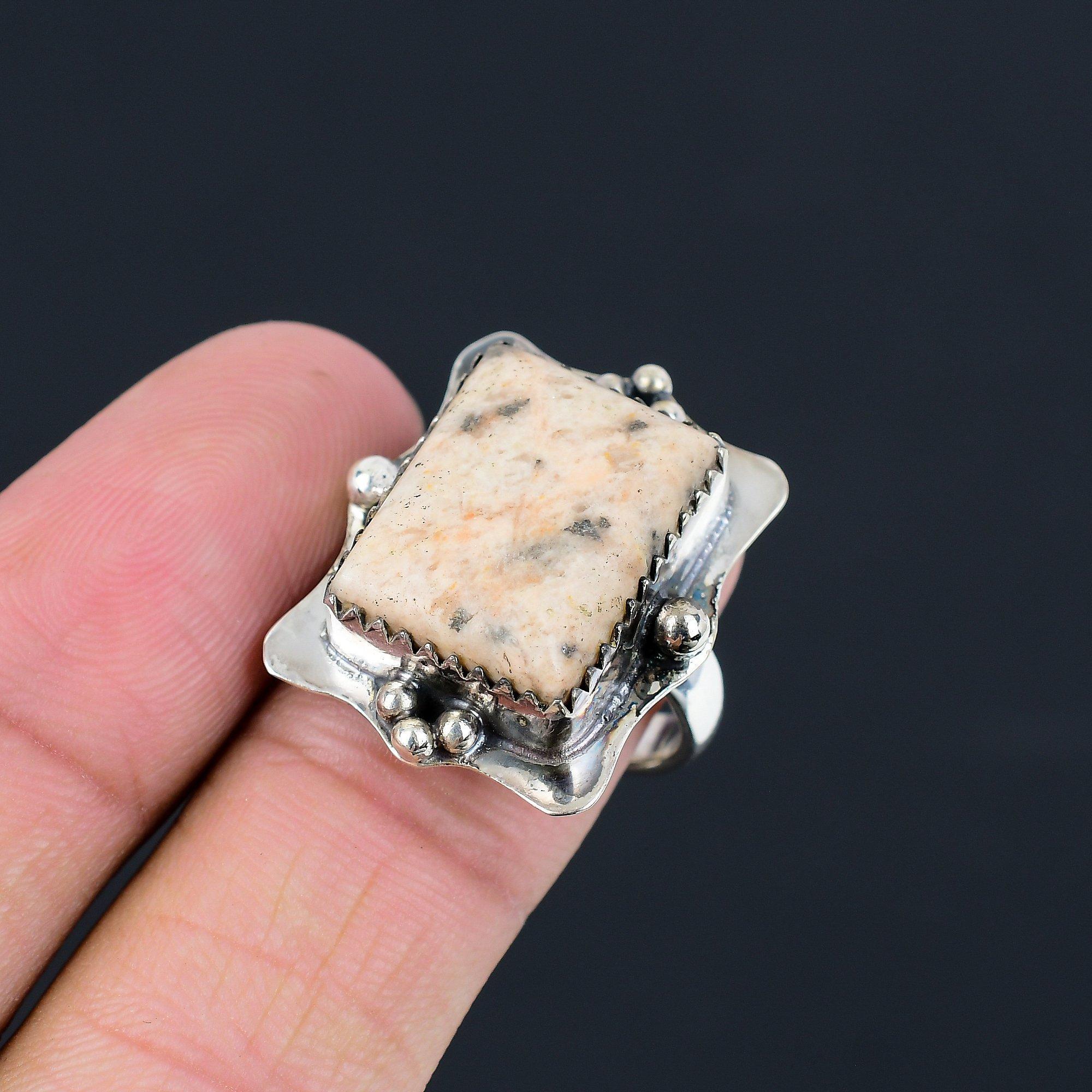 Natural Peanut Wood Jasper Gemstone Solitaire Yellow Ring Size 8 925 Silver 8