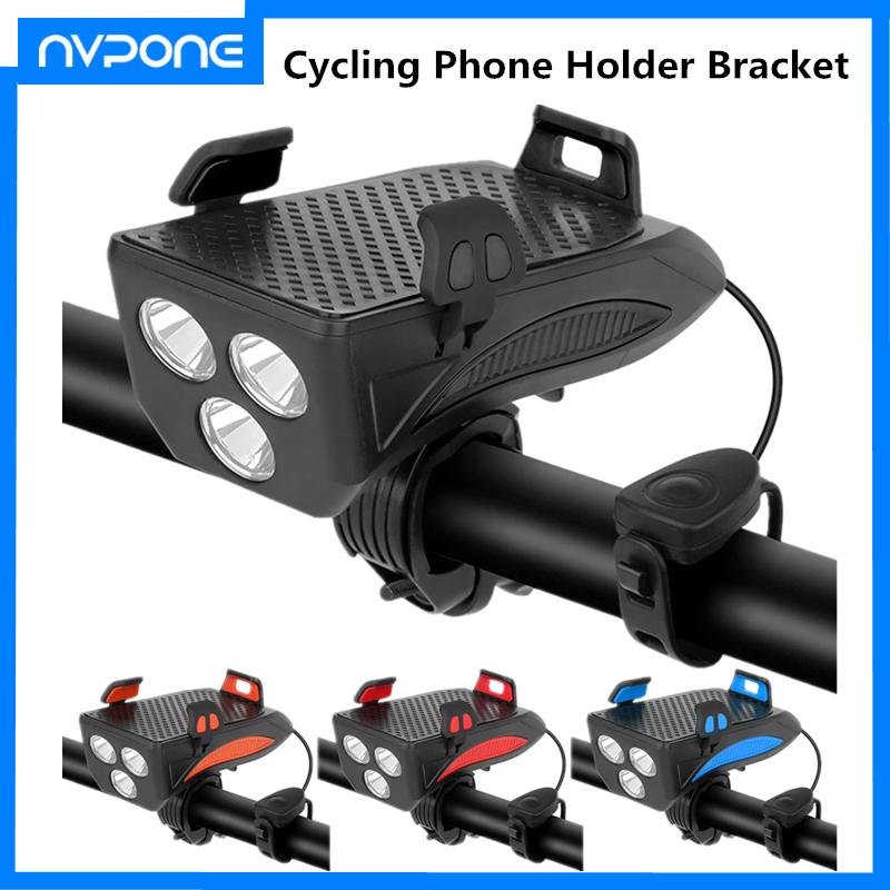 4-in-1 Fahrradscheinwerfer Fahrrad-Frontlicht Handyhalter für Fahrradhalterung Fahrradhupe Wasserdicht Wiederaufladbare Powerbank-Funktion