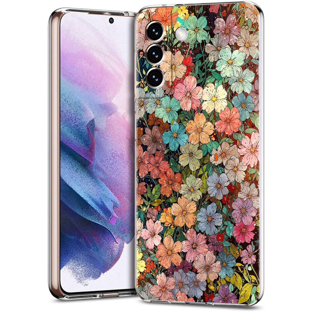 Transparent Phone Case Cover for Samsung Galaxy S25 S24 S23 S22 S20 S21 FE Ultra S24 S23 S10 S10E Plus Abstract Flower Pattern
